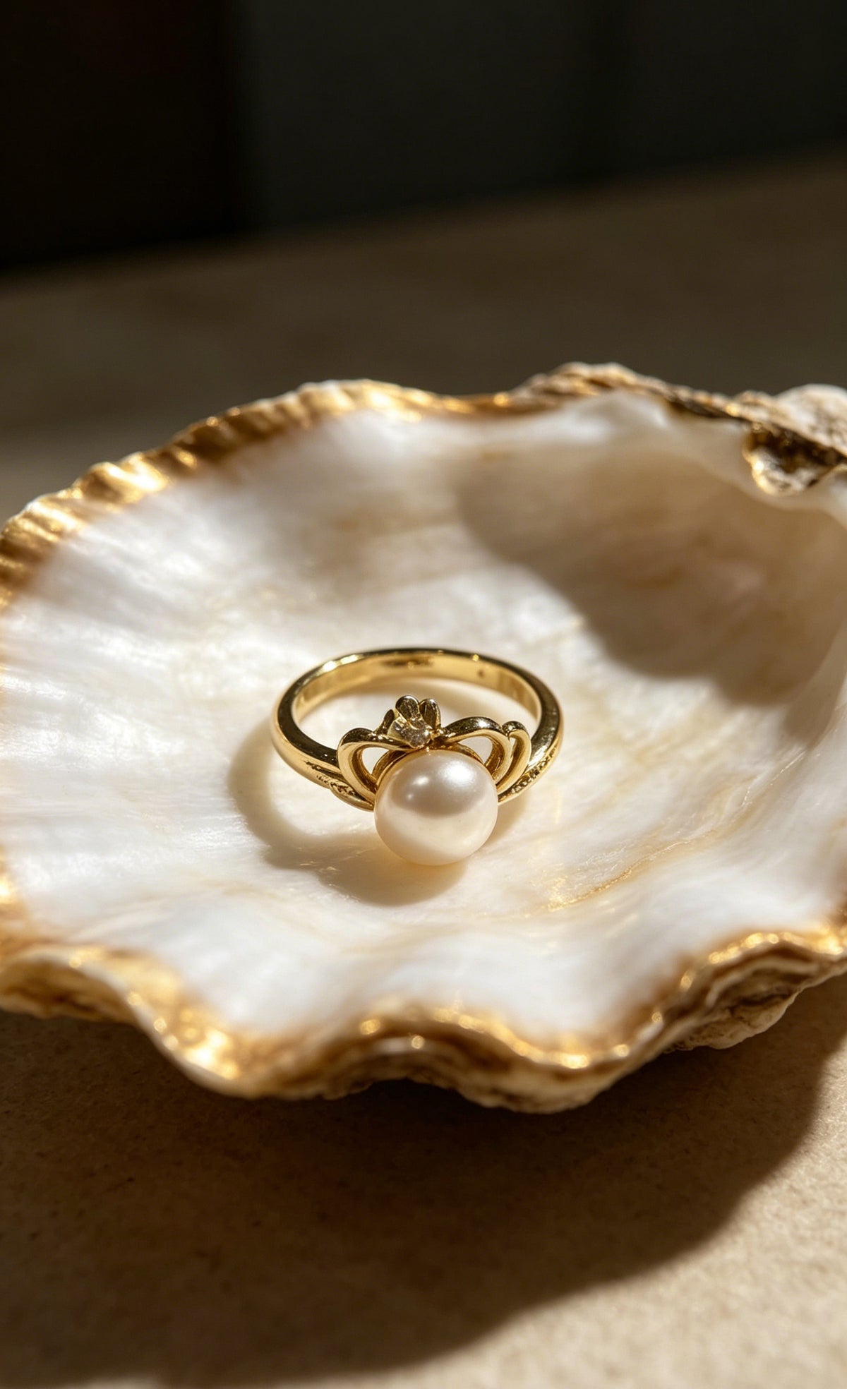Coronet white freshwater pearl ribbon ring