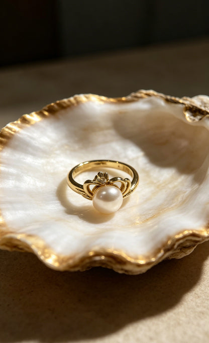 Coronet white freshwater pearl ribbon ring