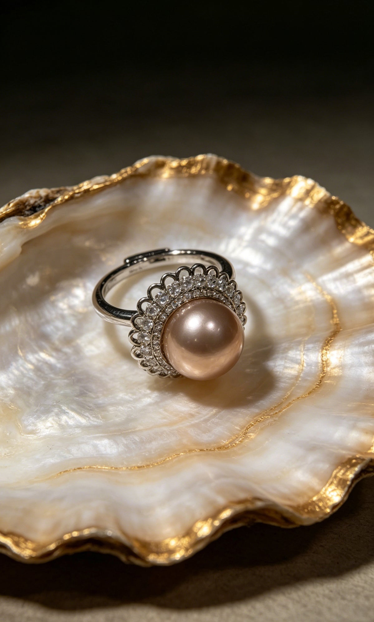 Rosaline mocha freshwater pearl halo ring