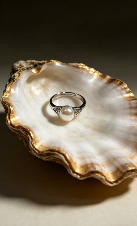 Chevron white freshwater pearl accent ring