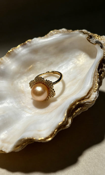 Solara golden freshwater pearl lace halo ring