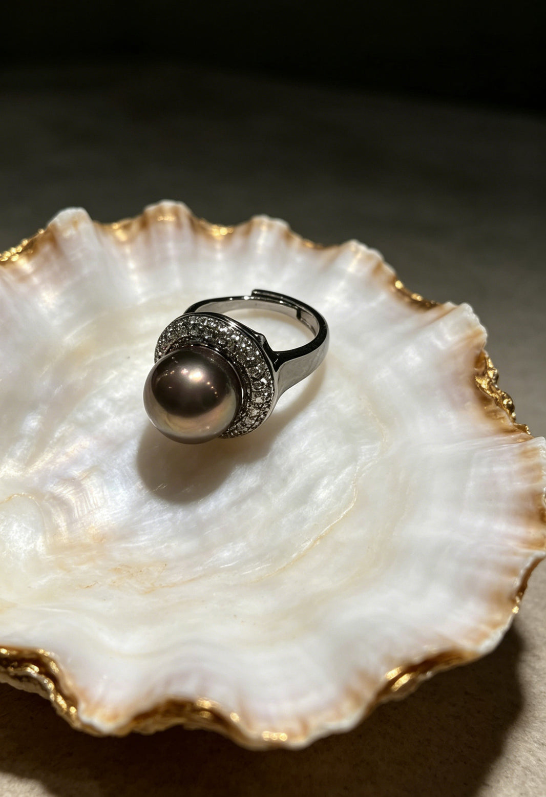Eclipse dark freshwater pearl wide halo ring