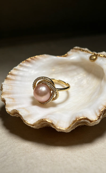 Orbita rose freshwater pearl interlaced halo ring