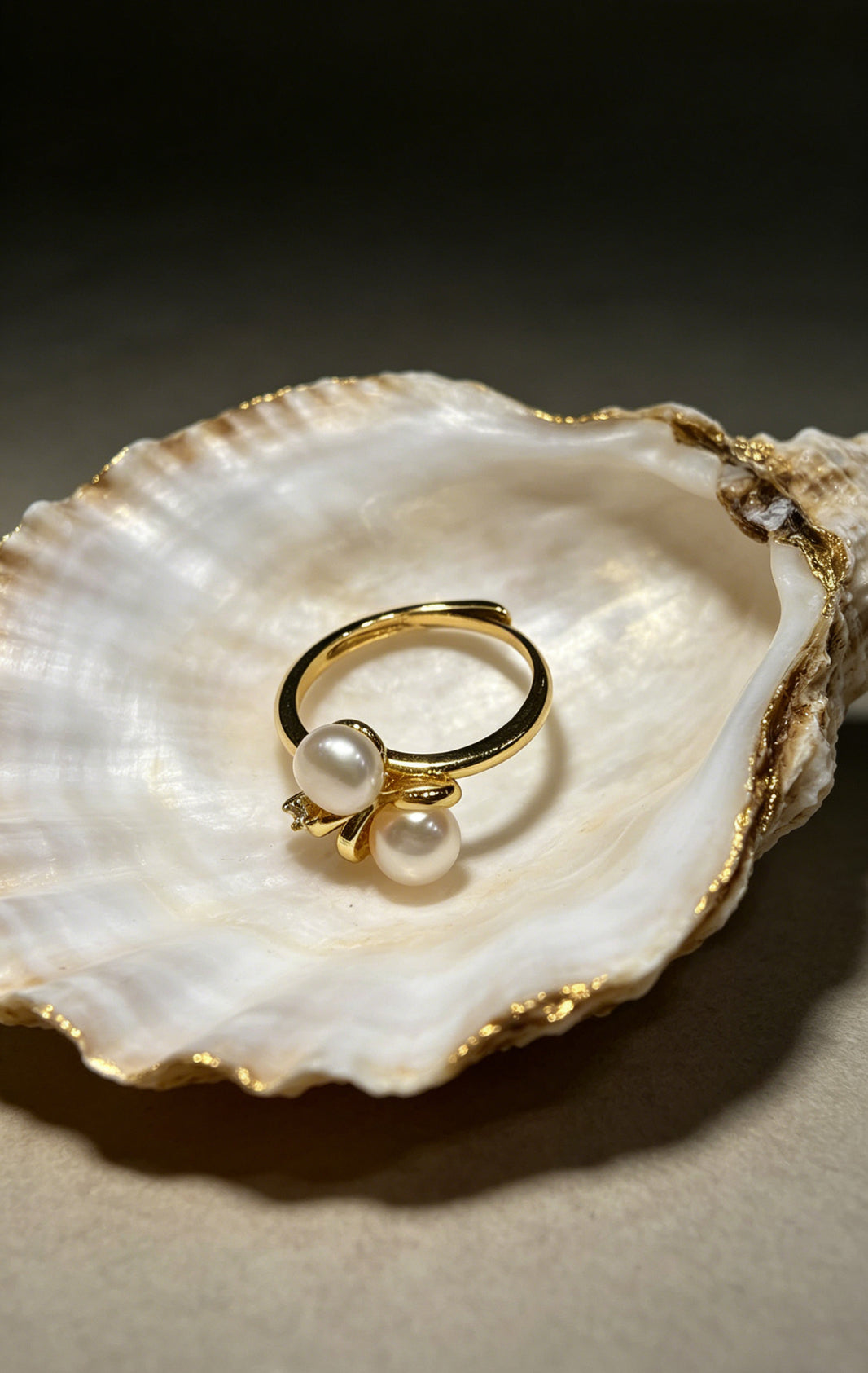 Duet twin white freshwater pearl bow ring
