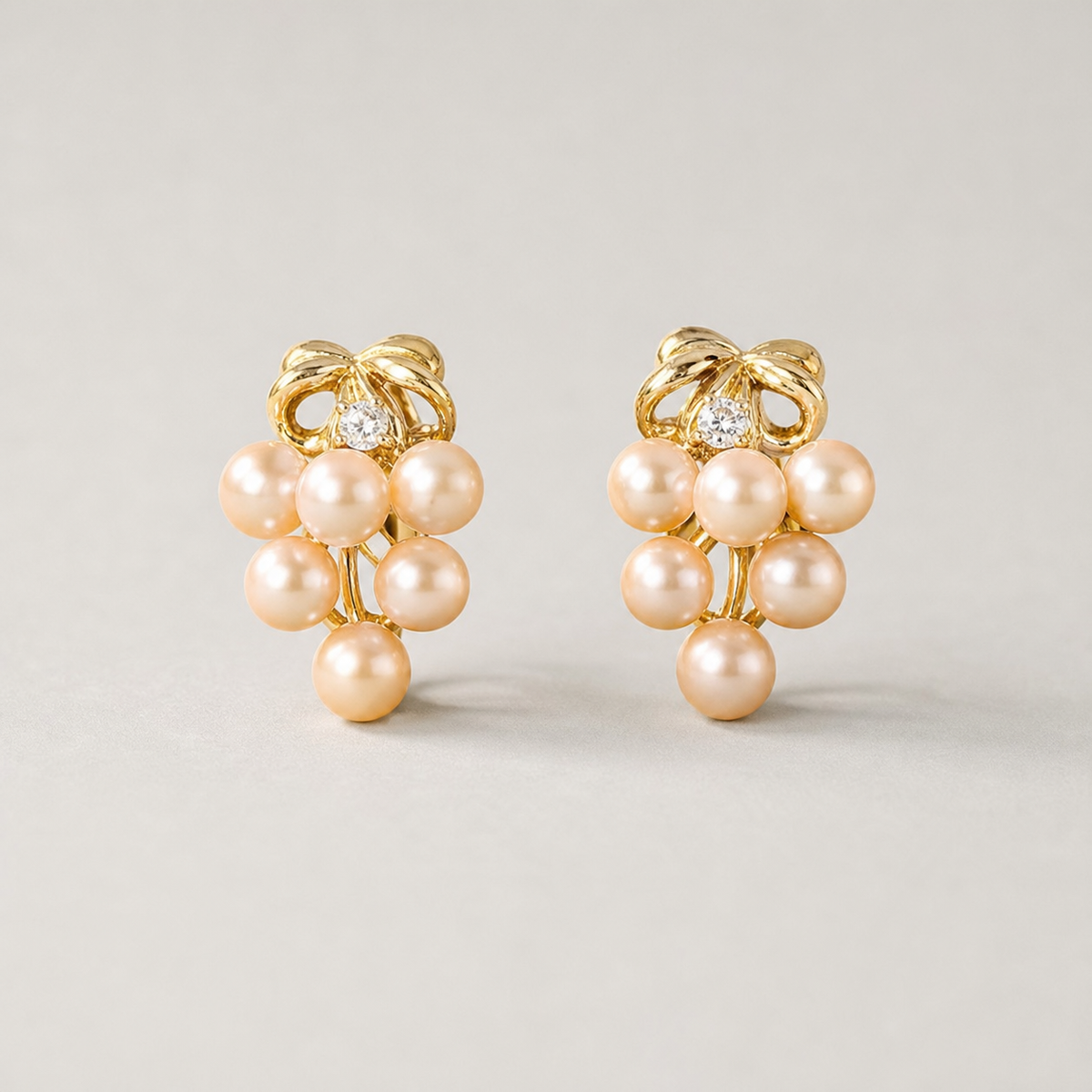 Roselle Cluster 6-7mm peach freshwater pearl earrings