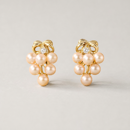 Roselle Cluster 6-7mm peach freshwater pearl earrings