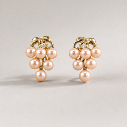 Roselle Cluster 7-8mm peach freshwater pearl earrings