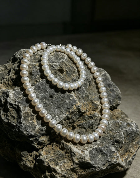 Clara white freshwater pearl necklace and bracelet set