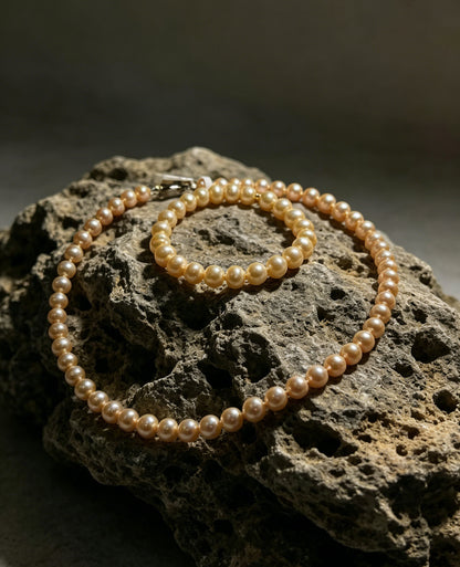 Soleil golden freshwater pearl necklace and bracelet set