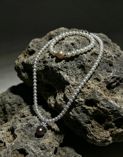 Mocha Halo white and mocha freshwater pearl necklace and bracelet set