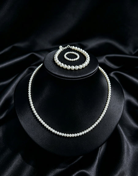 Essentials layered white freshwater pearl necklace and bracelet set