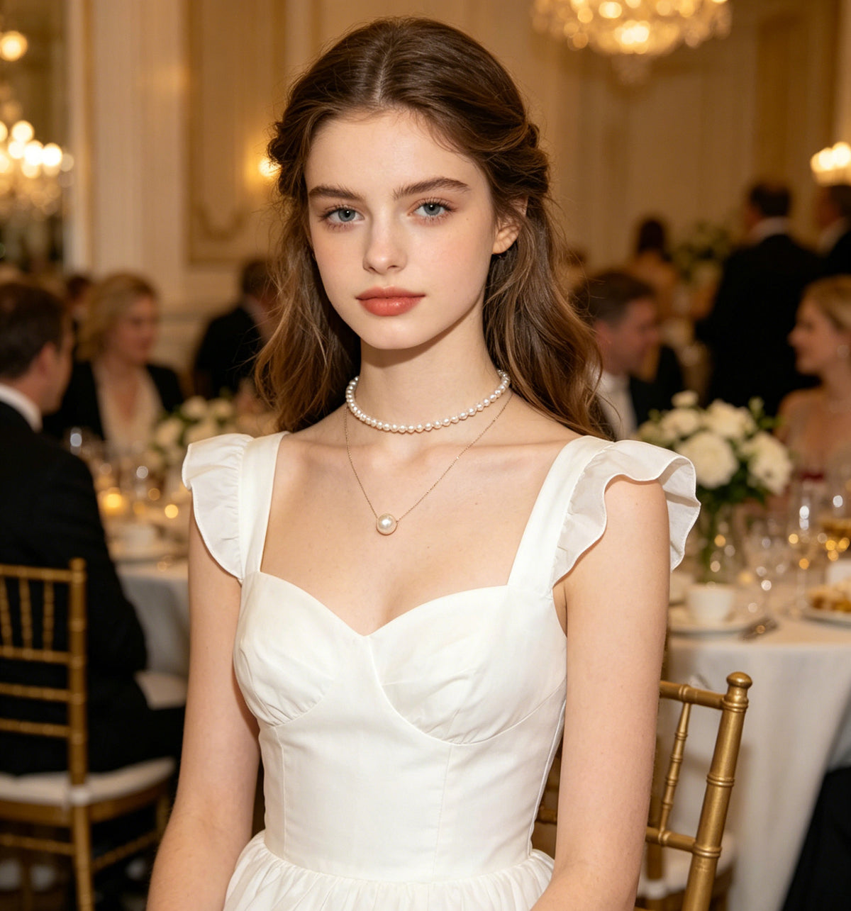 Duet layered pearl necklace set worn