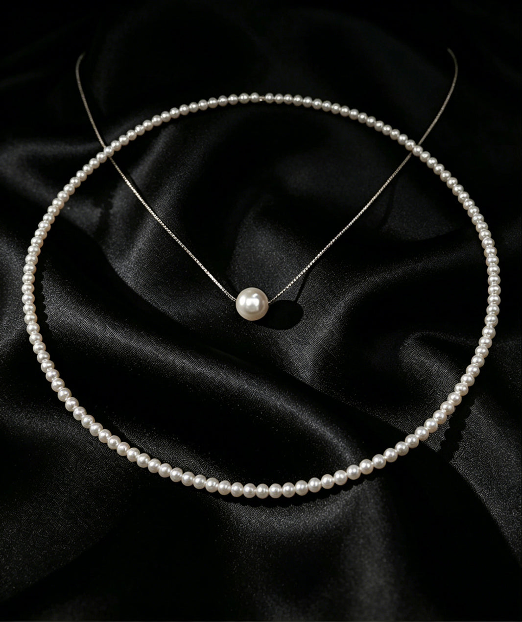 Duet layered white freshwater pearl necklace set