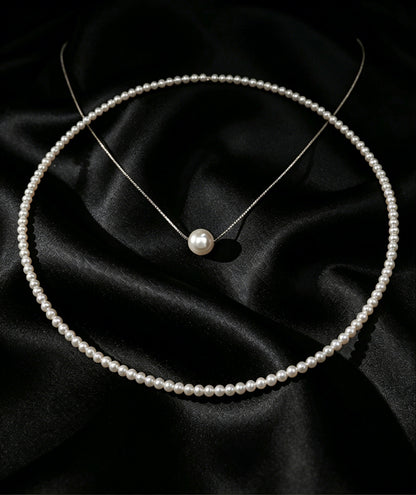 Duet layered white freshwater pearl necklace set