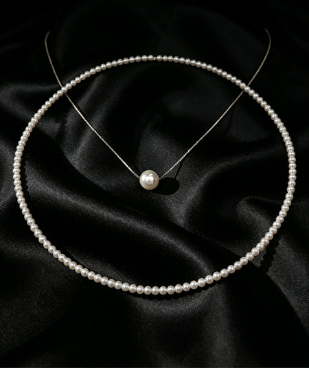 Duet layered white freshwater pearl necklace set