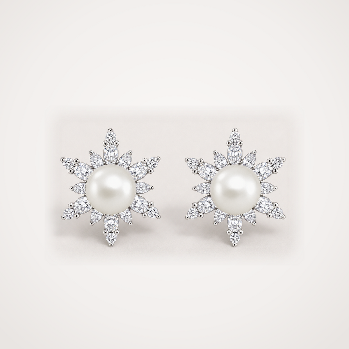 Snowflake 10-11mm ivory Japanese Akoya pearl cubic zirconia stud earrings