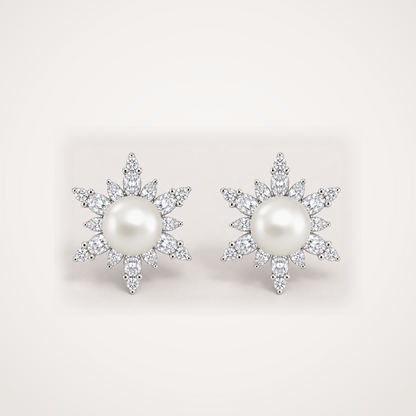 Snowflake 10-11mm ivory Japanese Akoya pearl cubic zirconia stud earrings