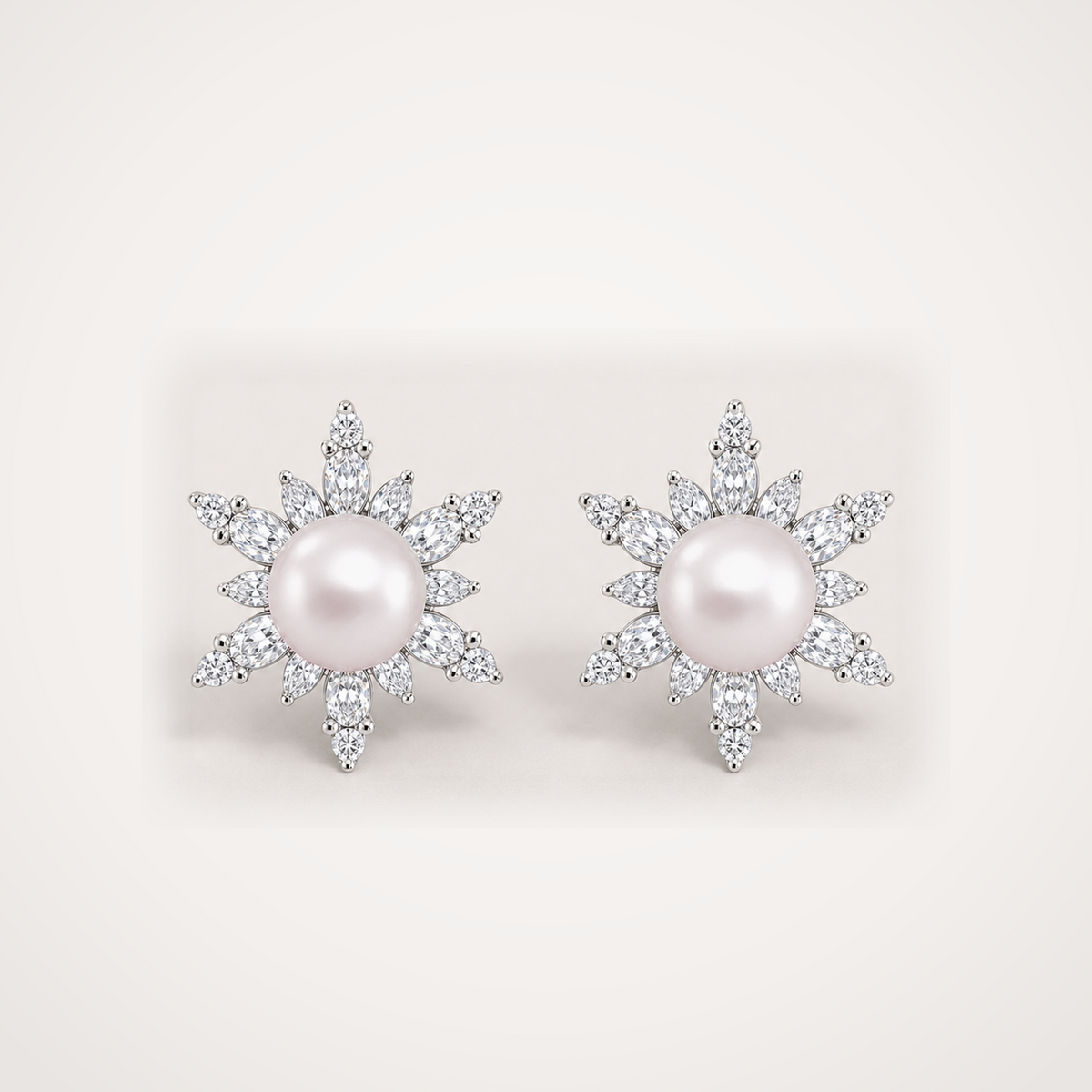 Snowflake 10-11mm rose Japanese Akoya pearl cubic zirconia stud earrings