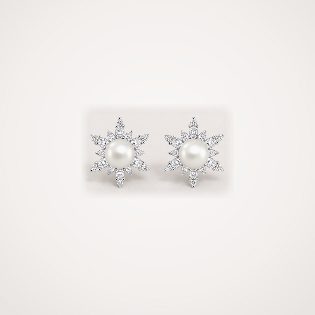 Snowflake 5-6mm ivory Japanese Akoya pearl cubic zirconia stud earrings