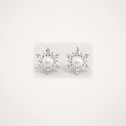 Snowflake 5-6mm ivory Japanese Akoya pearl cubic zirconia stud earrings
