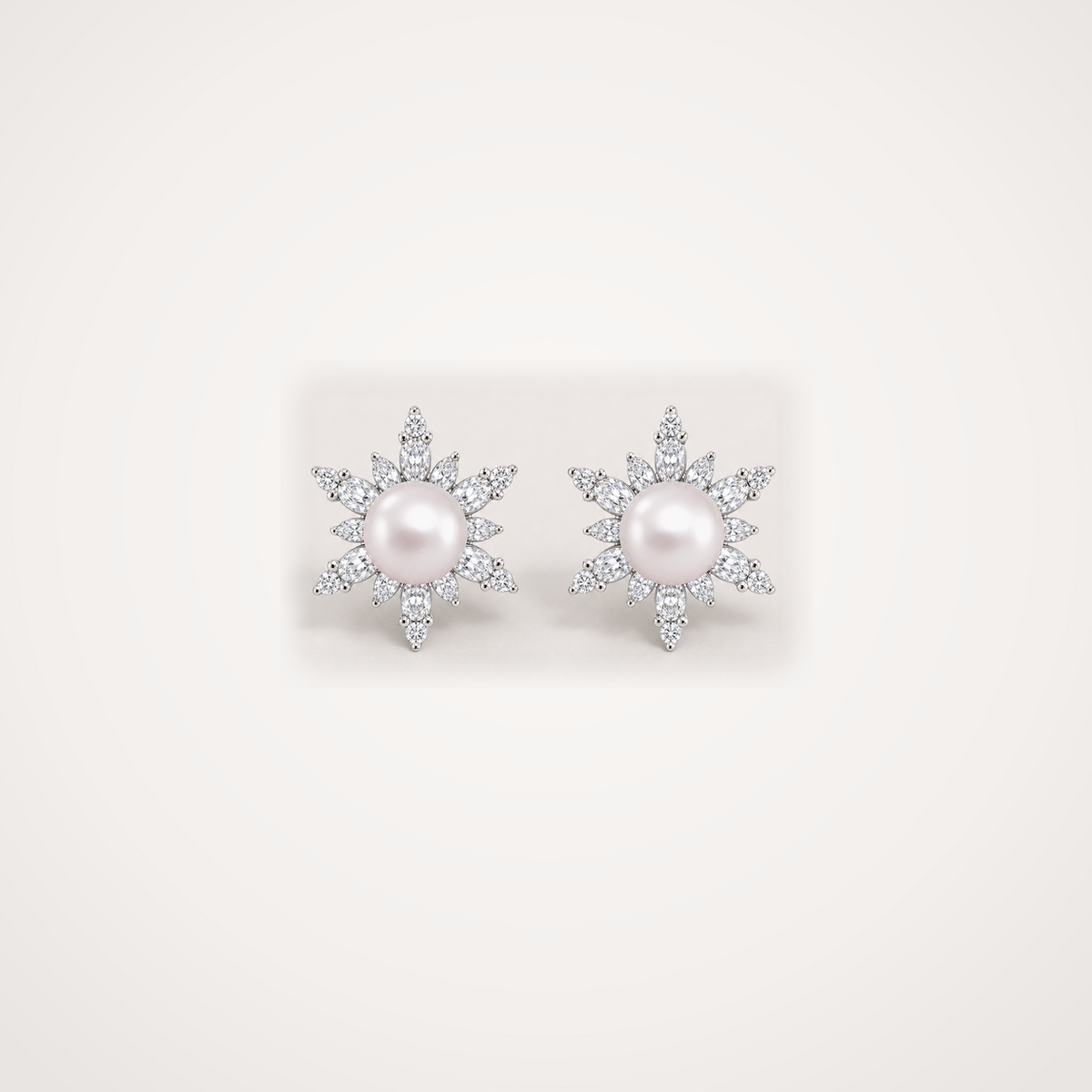 Snowflake 5-6mm rose Japanese Akoya pearl cubic zirconia stud earrings