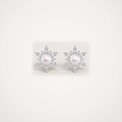 Snowflake 5-6mm rose Japanese Akoya pearl cubic zirconia stud earrings