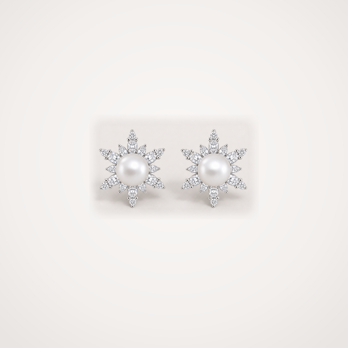 Snowflake 5-6mm white Japanese Akoya pearl cubic zirconia stud earrings