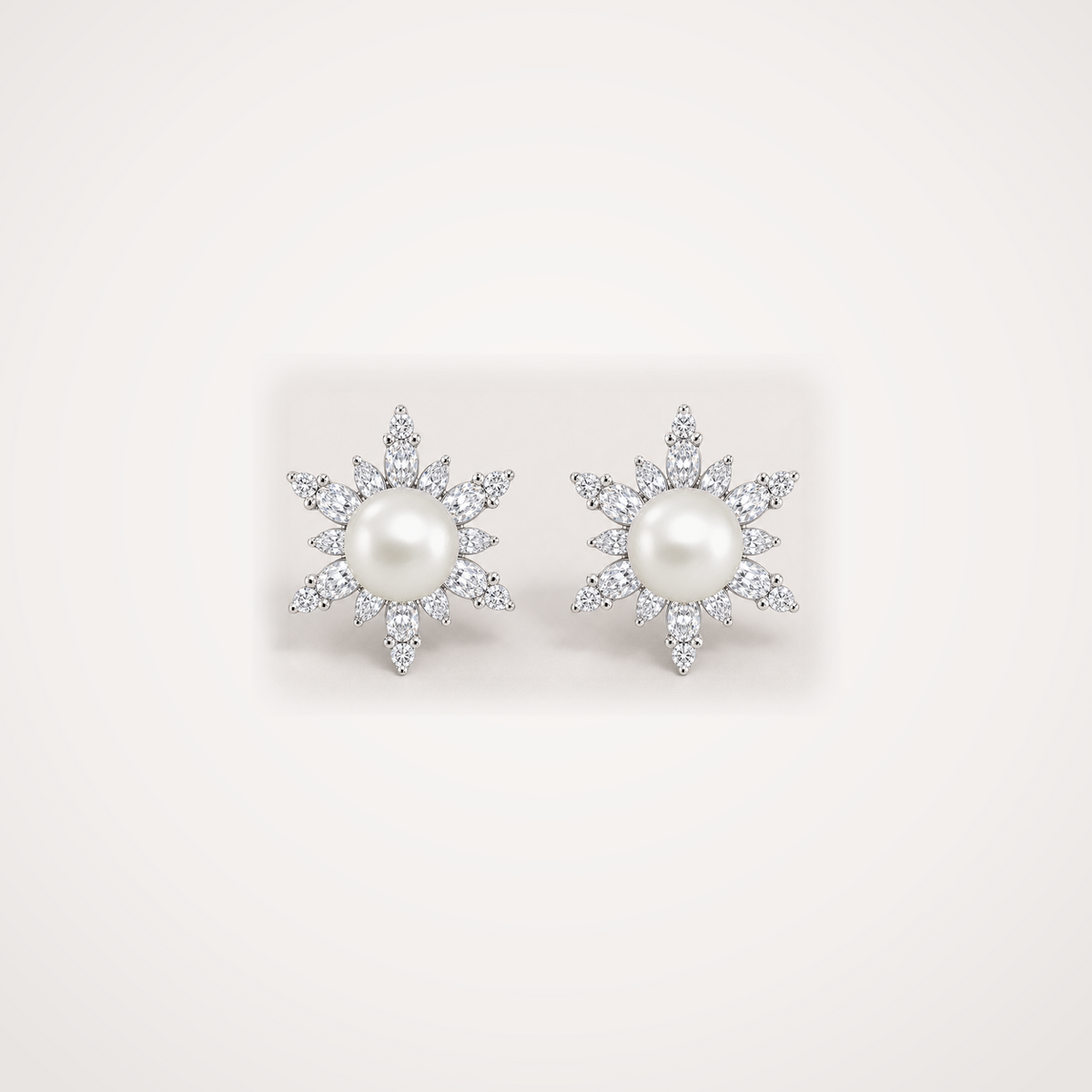 Snowflake 6-7mm ivory Japanese Akoya pearl cubic zirconia stud earrings