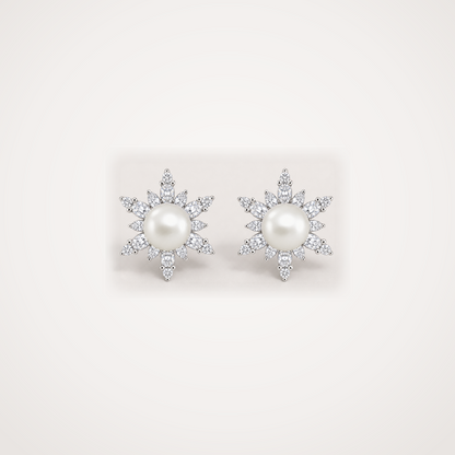 Snowflake 6-7mm ivory Japanese Akoya pearl cubic zirconia stud earrings