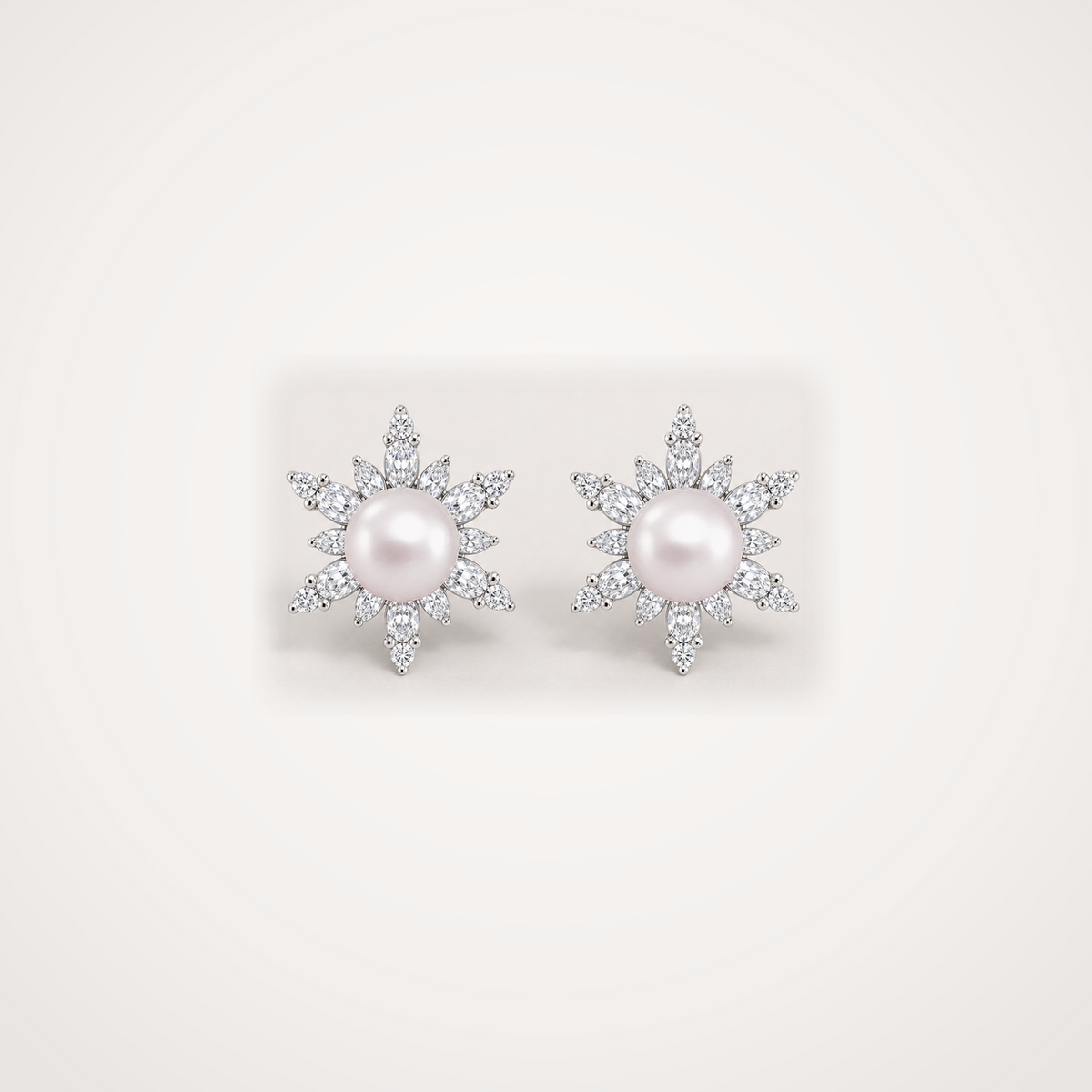 Snowflake 6-7mm rose Japanese Akoya pearl cubic zirconia stud earrings