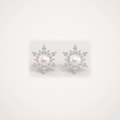 Snowflake 6-7mm rose Japanese Akoya pearl cubic zirconia stud earrings
