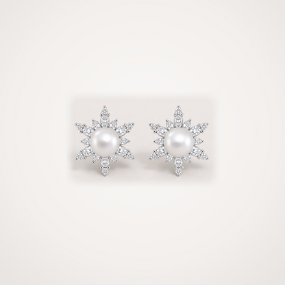 Snowflake 6-7mm white Japanese Akoya pearl cubic zirconia stud earrings