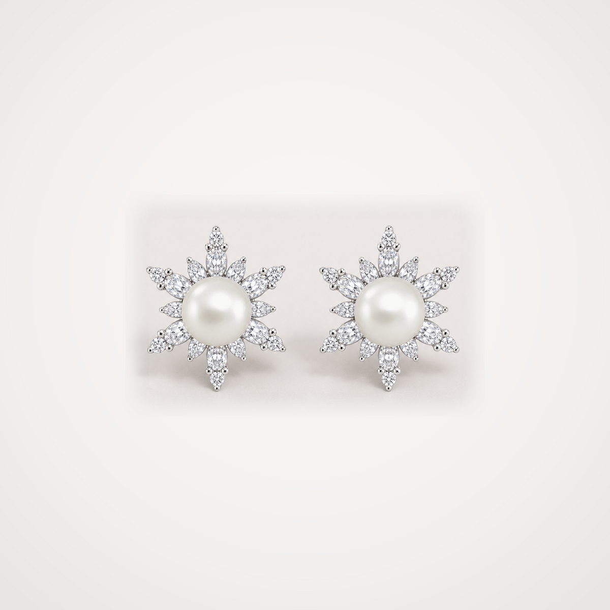 Snowflake 7-8mm ivory Japanese Akoya pearl cubic zirconia stud earrings