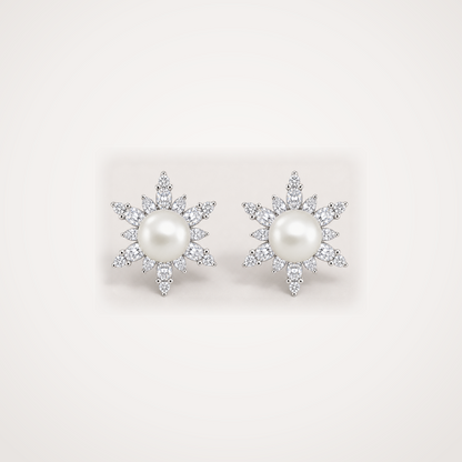 Snowflake 7-8mm ivory Japanese Akoya pearl cubic zirconia stud earrings