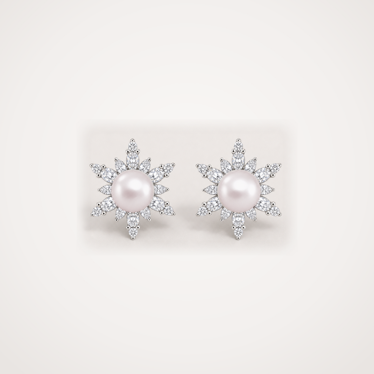 Snowflake 7-8mm rose Japanese Akoya pearl cubic zirconia stud earrings
