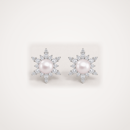 Snowflake 7-8mm rose Japanese Akoya pearl cubic zirconia stud earrings