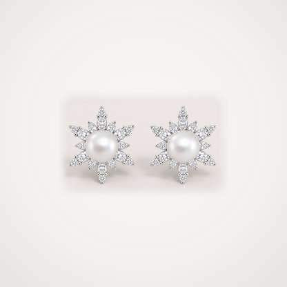 Snowflake 7-8mm white Japanese Akoya pearl cubic zirconia stud earrings