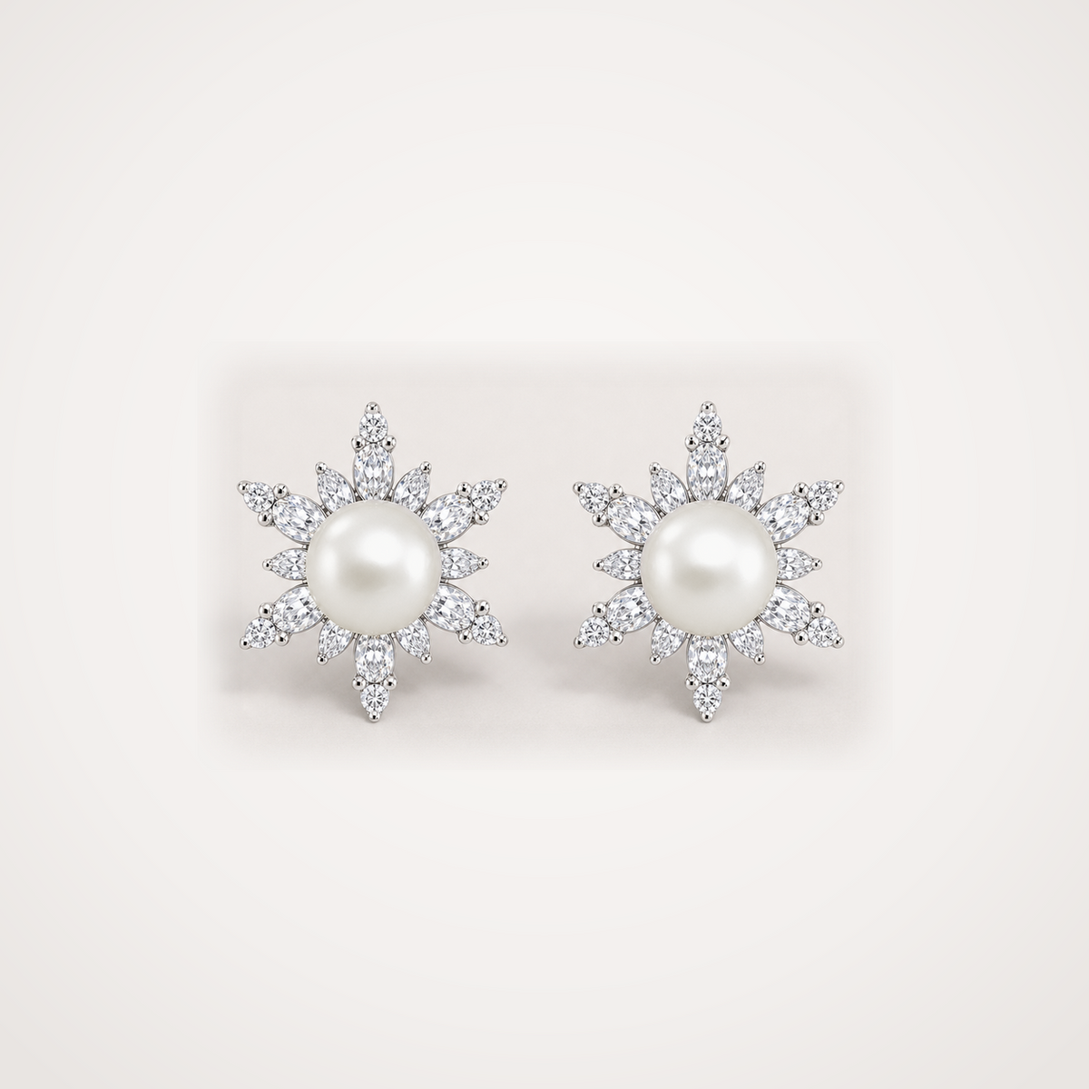 Snowflake 8-9mm ivory Japanese Akoya pearl cubic zirconia stud earrings