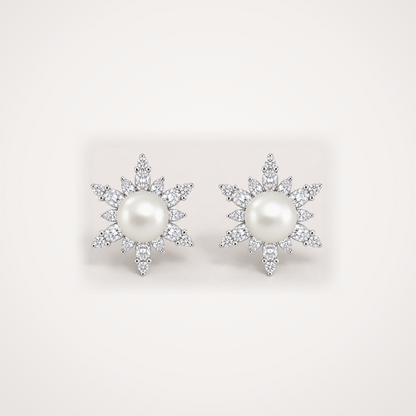 Snowflake 8-9mm ivory Japanese Akoya pearl cubic zirconia stud earrings
