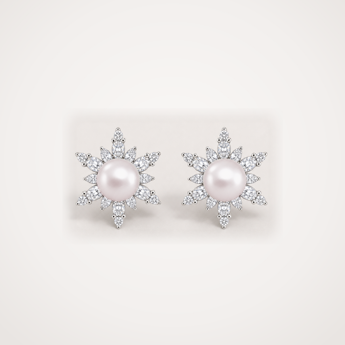 Snowflake 8-9mm rose Japanese Akoya pearl cubic zirconia stud earrings