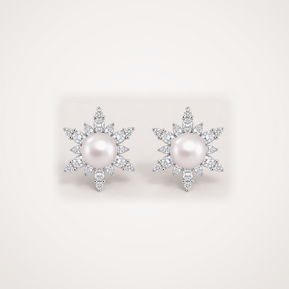 Snowflake 8-9mm rose Japanese Akoya pearl cubic zirconia stud earrings
