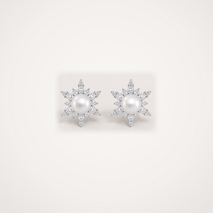 Snowflake 5-6mm white freshwater pearl cubic zirconia stud earrings