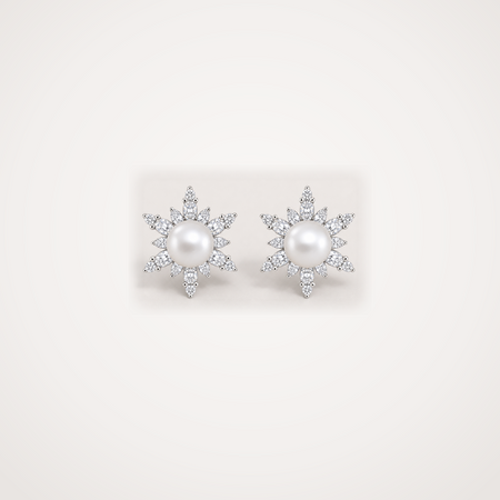 Snowflake 5-6mm white freshwater pearl cubic zirconia stud earrings
