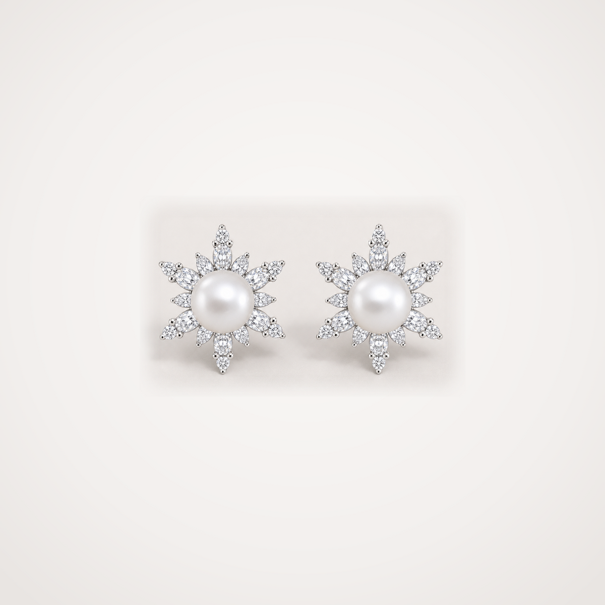 Snowflake 6-7mm white freshwater pearl cubic zirconia stud earrings
