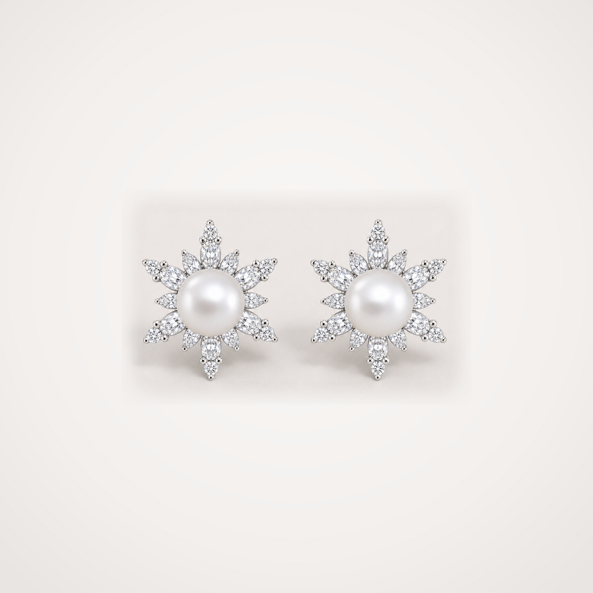 Snowflake 7-8mm white freshwater pearl cubic zirconia stud earrings