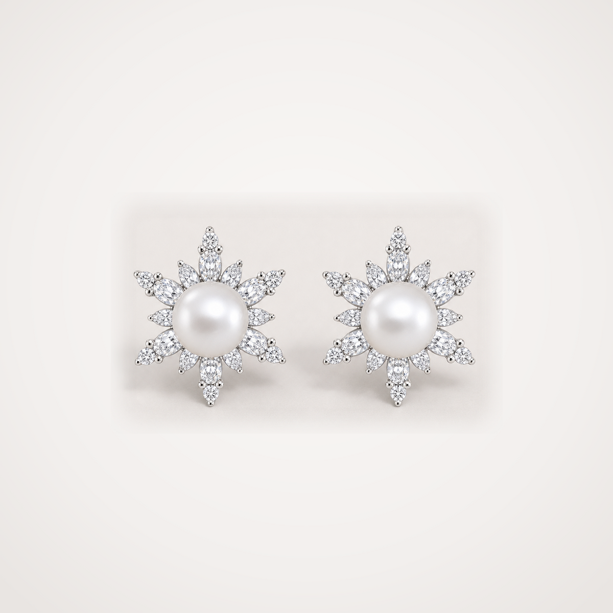 Snowflake 8-9mm white freshwater pearl cubic zirconia stud earrings