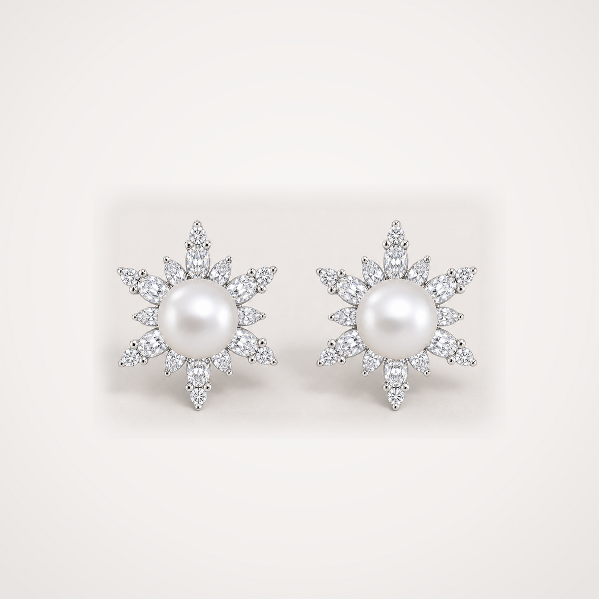 Snowflake 9-10mm white freshwater pearl cubic zirconia stud earrings