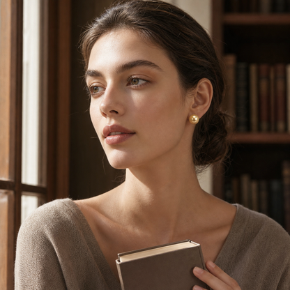 VARI Solitaire Golden South Sea Pearl Stud Earrings styled lifestyle wearing view