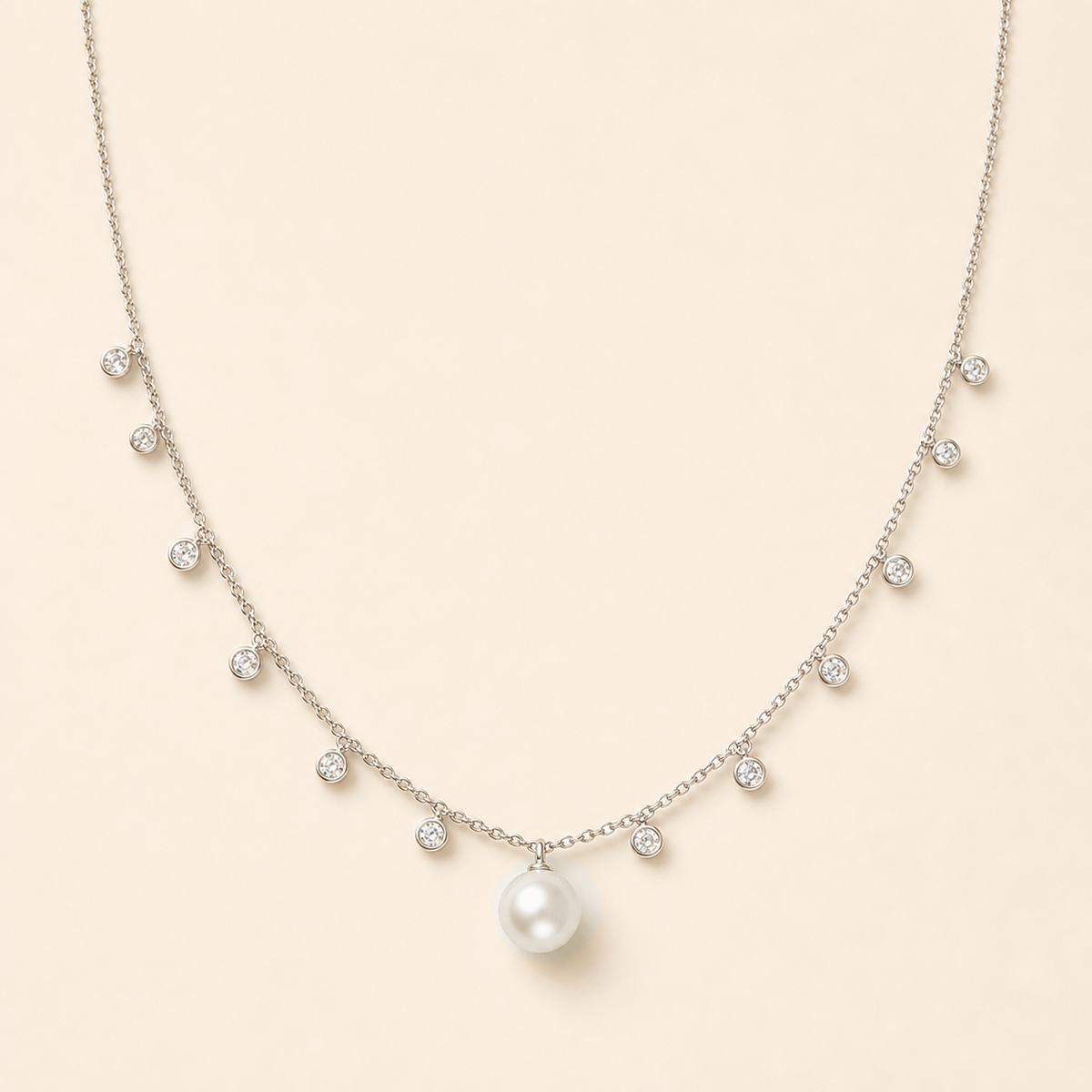 Starlight Ivory Japanese Akoya pearl cubic zirconia pendant necklace