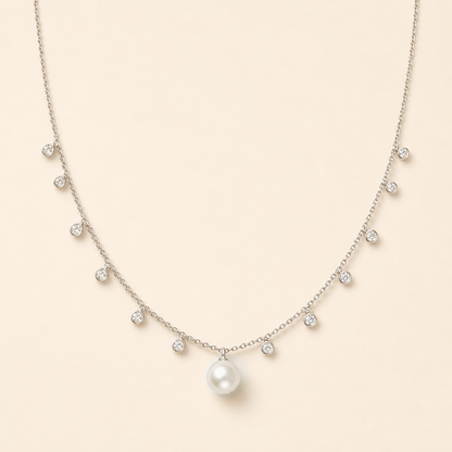Starlight Ivory Japanese Akoya pearl cubic zirconia pendant necklace